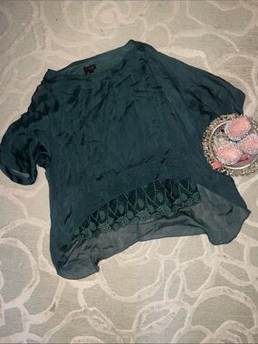 NWT🇮🇹🌷CARLA CONTI🌷🇮🇹Dark green silk short sleeve blouse